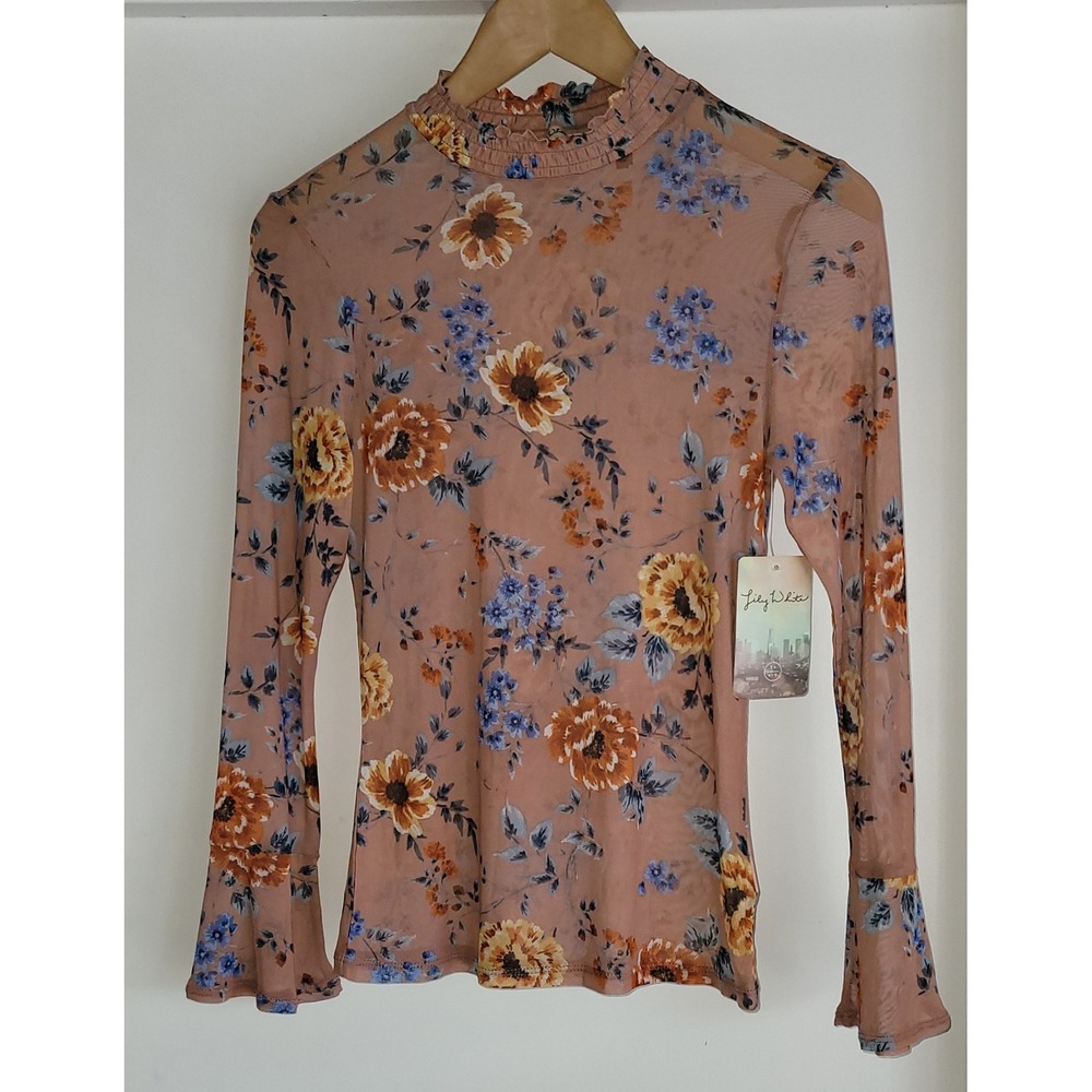 NWT Lily Dahlia Women's Top M Floral Pink Sheer Bohemian Romantic